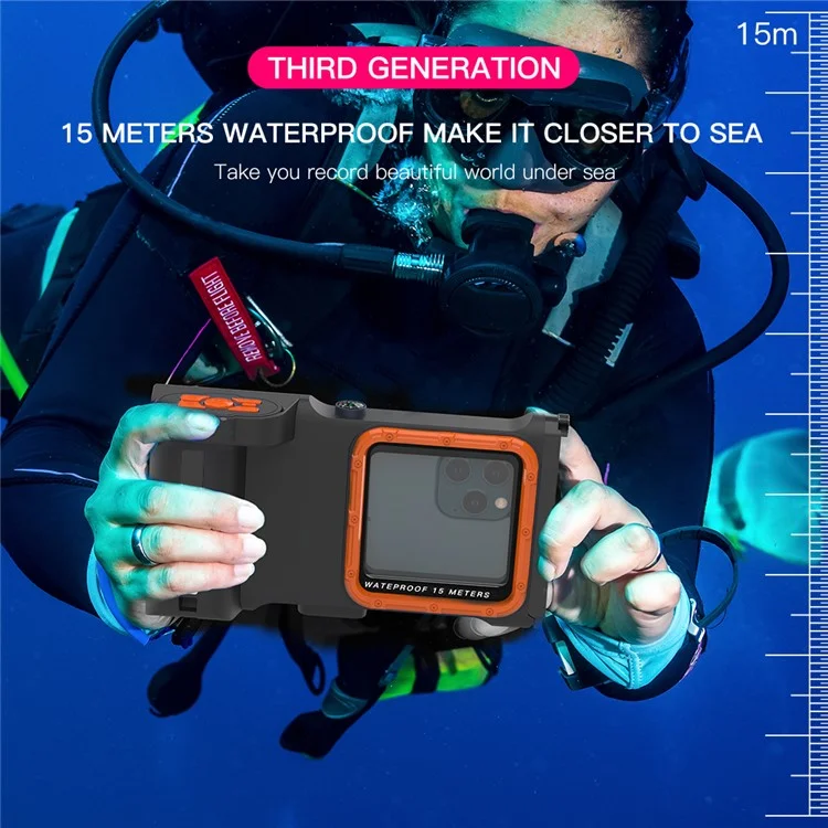 Estuche de buceo con conexión Bluetooth para teléfonos de 4.7-6.9 pulgadas, IP68 15m / 50ft Snorkeling Cámara subacuática Surfing Zoom Video Convertir Estuches impermeables Cubierta - Azul oscuro / Naranja