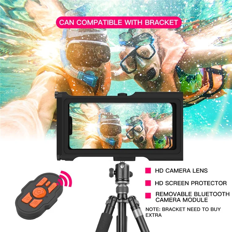 Estuche de buceo con conexión Bluetooth para teléfonos de 4.7-6.9 pulgadas, IP68 15m / 50ft Snorkeling Cámara subacuática Surfing Zoom Video Convertir Estuches impermeables Cubierta - Azul oscuro / Naranja