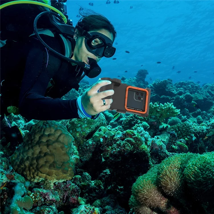 Estuche de buceo con conexión Bluetooth para teléfonos de 4.7-6.9 pulgadas, IP68 15m / 50ft Snorkeling Cámara subacuática Surfing Zoom Video Convertir Estuches impermeables Cubierta - Azul oscuro / Naranja