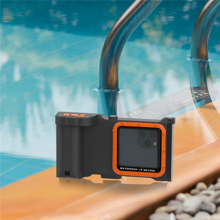 Estuche de buceo con conexión Bluetooth para teléfonos de 4.7-6.9 pulgadas, IP68 15m / 50ft Snorkeling Cámara subacuática Surfing Zoom Video Convertir Estuches impermeables Cubierta - Azul oscuro / Naranja
