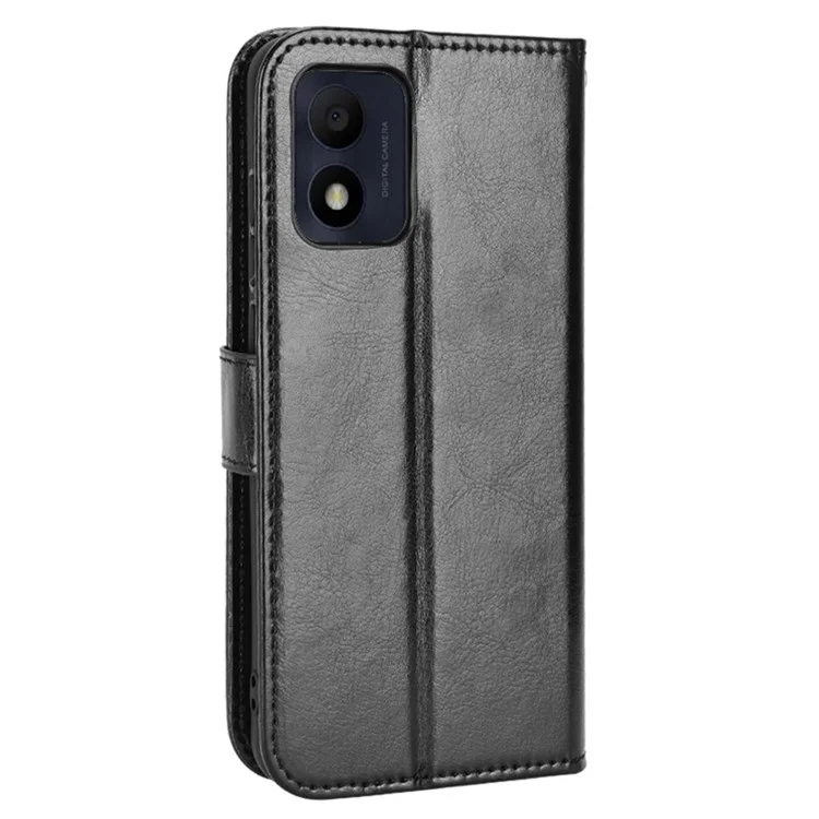 Para TCL 303/Alcatel 1b (2022) Casa de Telefone de Proteção Textura Crolia PU PU Cahetra Chumgel Stand Stand Com Strap - Preto