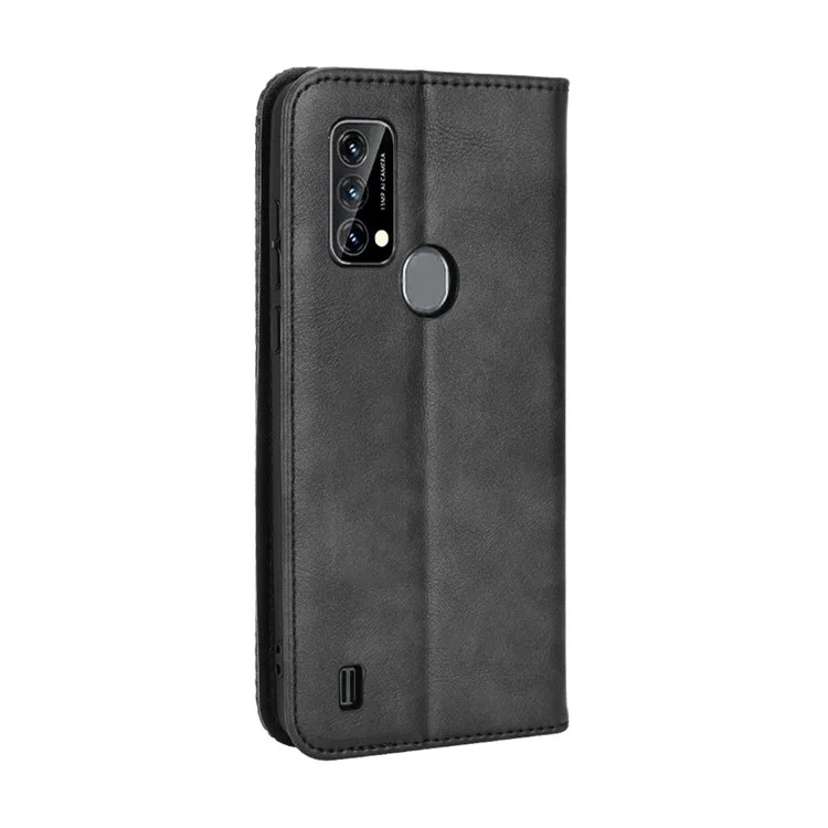For Blackview A50 4G Retro Surface Auto-Absorbed Leather Phone Shell, Wear-resistant Wallet Stand Function Case Phone Accessory - Black