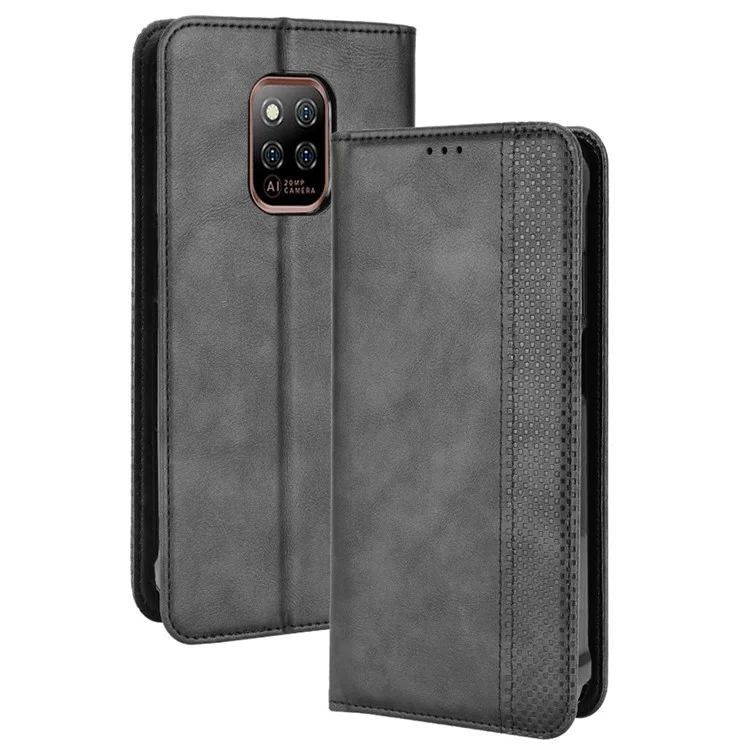 Para Ulefone Power Armor 14 4G/14 Pro 4G Retro Style Wallet Magnetic Auto-absorbed Cover Stand Function PU Leather Folio Book Case - Negro