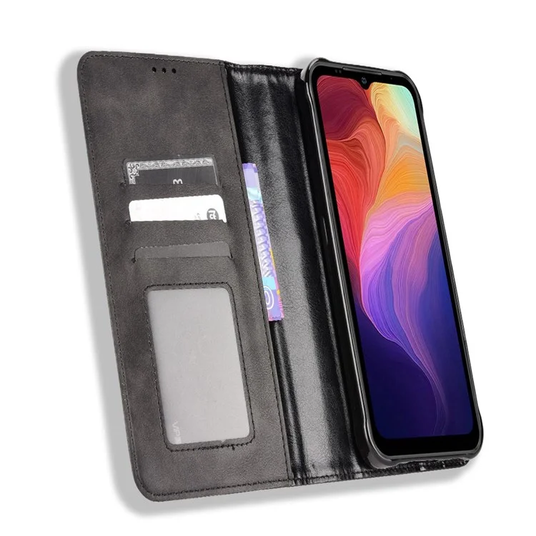 Para Ulefone Power Armor 14 4G/14 Pro 4G Retro Style Wallet Magnetic Auto-absorbed Cover Stand Function PU Leather Folio Book Case - Negro