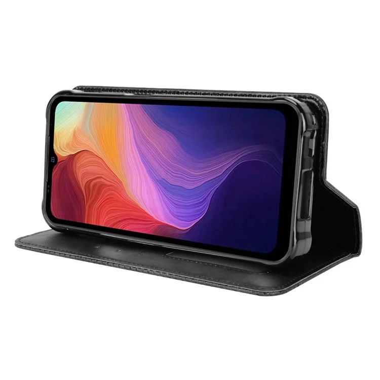 Para Ulefone Power Armor 14 4G/14 Pro 4G Retro Style Wallet Magnetic Auto-absorbed Cover Stand Function PU Leather Folio Book Case - Negro
