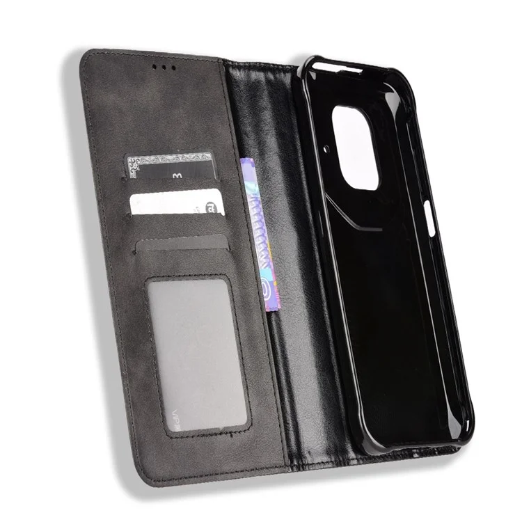 Para Ulefone Power Armor 14 4G/14 Pro 4G Retro Style Wallet Magnetic Auto-absorbed Cover Stand Function PU Leather Folio Book Case - Negro