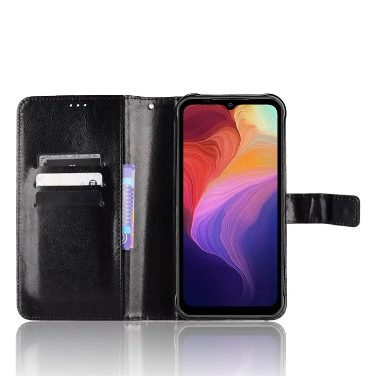 Per Ulefone Power Armor 14 4G/14 Pro 4GPU Leather Book Wallet Case Crazy Horse Texture Magnetic Buckle Stand Phone Cover with Strap - Nero