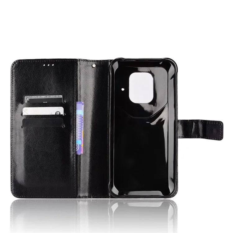 Per Ulefone Power Armor 14 4G/14 Pro 4GPU Leather Book Wallet Case Crazy Horse Texture Magnetic Buckle Stand Phone Cover with Strap - Nero