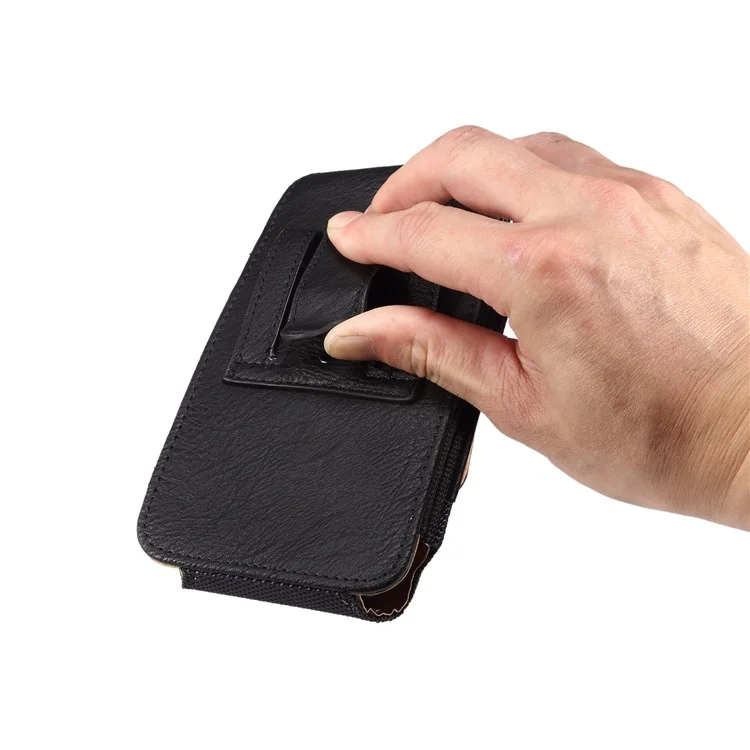 Pour iPhone 14 Plus / 14 Pro Max / 13 Pro Max / Samsung Galaxy S22 Ultra / S21 Ultra 5G Universel 6.7 / 6.9 pouces Smartphone Boucle de Ceinture Clip Dos Côtés Élastiques Sac de Taille avec Poche Carte - Noir