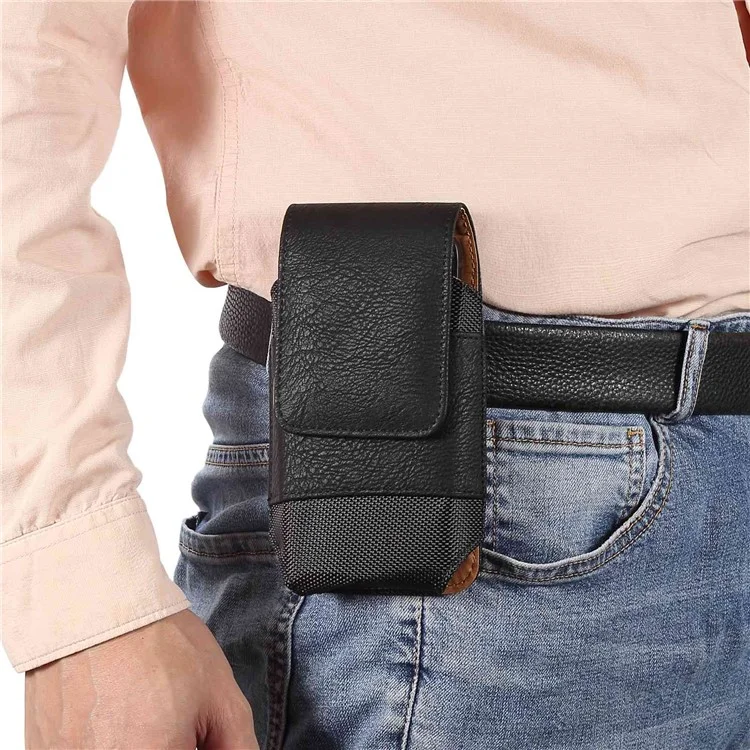 Pour iPhone 14 Plus / 14 Pro Max / 13 Pro Max / Samsung Galaxy S22 Ultra / S21 Ultra 5G Universel 6.7 / 6.9 pouces Smartphone Boucle de Ceinture Clip Dos Côtés Élastiques Sac de Taille avec Poche Carte - Noir