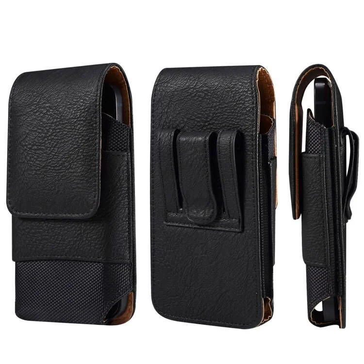 For iPhone 12 mini / 13 mini / 11 Pro / Huawei P40 Universal 5.2-Inch Smart Phone Belt Loop Back Clip Elastic Sides Waist Bag with Card Pocket - Black