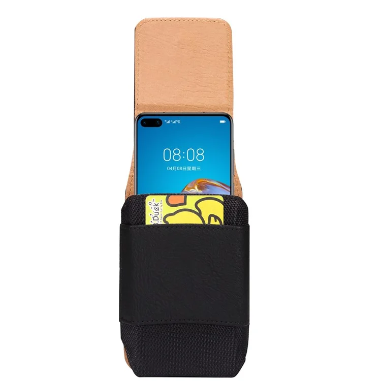Pour iPhone 12 mini / 13 mini / 11 Pro / Huawei P40 Universel 5.2 pouces Smartphone Boucle de Ceinture Clip Dos Côtés Élastiques Sac de Taille avec Poche à Carte - Noir