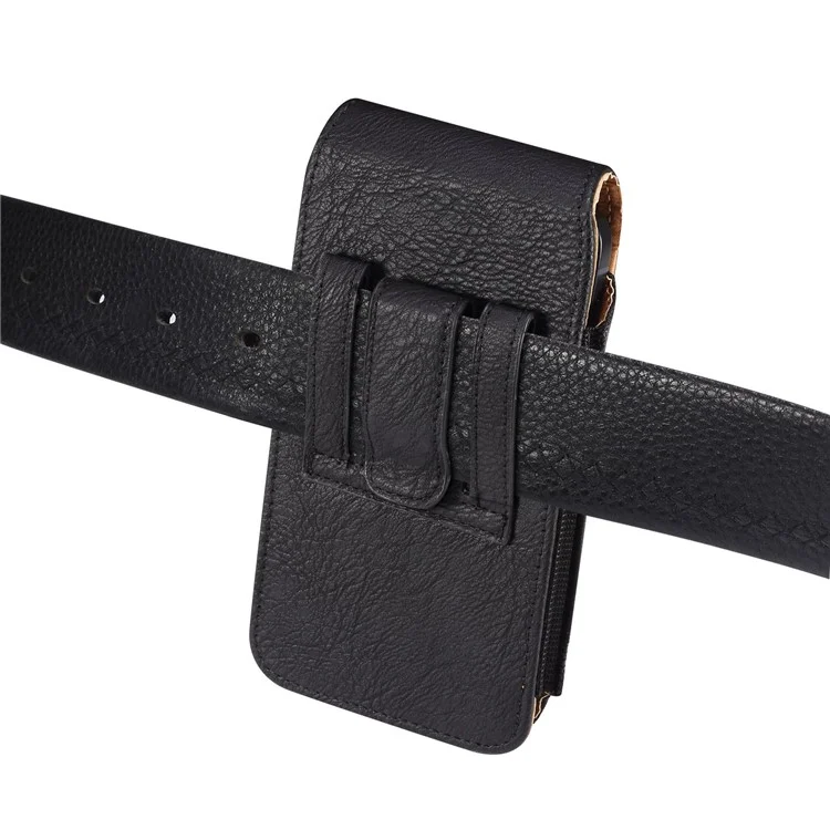 Pour iPhone 12 mini / 13 mini / 11 Pro / Huawei P40 Universel 5.2 pouces Smartphone Boucle de Ceinture Clip Dos Côtés Élastiques Sac de Taille avec Poche à Carte - Noir