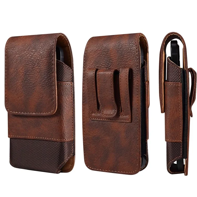 For iPhone 14 / 14 Pro / 13 / 13 Pro / Samsung Galaxy S22 / S21 / A41 6.1-Inch Smart Phone Pouch Belt Loop Waist Bag - Brown