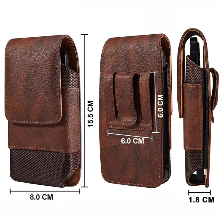 Pour Iphone 14 / 14 Pro / 13 / 13 Pro / Samsung Galaxy S22 / S21 / A41 A41 Anti-scratch 6.1 Pouces Smart Phone Pouch Belt Loop Bag Sac Carte de Carte Sac de Transport - Brun