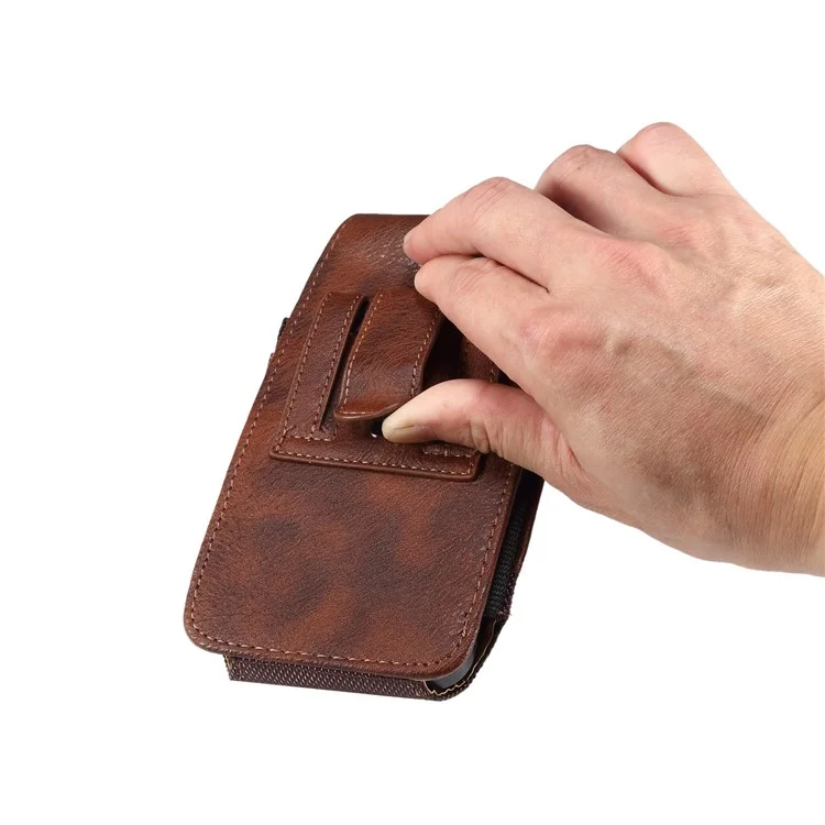 Pour iPhone 14 / 14 Pro / 13 / 13 Pro / Samsung Galaxy S22 / S21 / A41 Smartphone de 6,1 pouces - Sacoche de ceinture - Marron