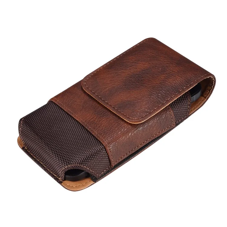 For Samsung Galaxy S22+ 5G / iPhone 11 Pro Max / Huawei Mate 40 / Honor 50 Universal 6.5-Inch Phone Waist Pouch Elastic Sides Card Carrying Bag - Brown