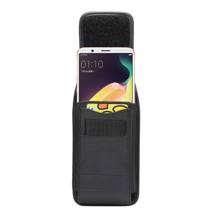 For iPhone / Samsung / Huawei 6.4-6.9 inch Mobile Phone Carrying Pouch Waist Bag Nylon Cloth Belt Hanging Bag with Card Slot