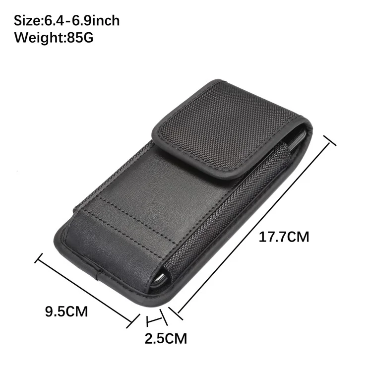 For iPhone / Samsung / Huawei 6.4-6.9 inch Mobile Phone Carrying Pouch Waist Bag Nylon Cloth Belt Hanging Bag with Card Slot