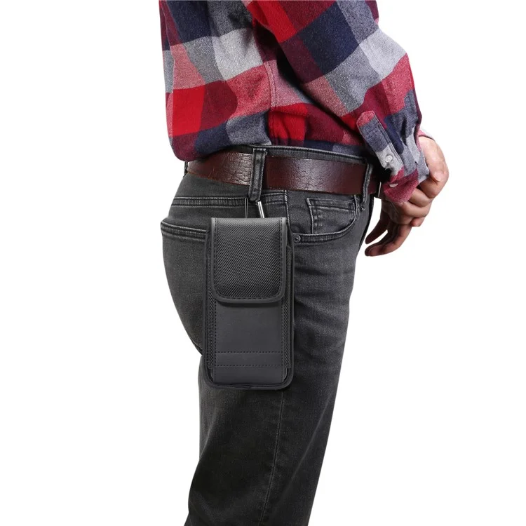 For iPhone / Samsung / Huawei 6.4-6.9 inch Mobile Phone Carrying Pouch Waist Bag Nylon Cloth Belt Hanging Bag with Card Slot
