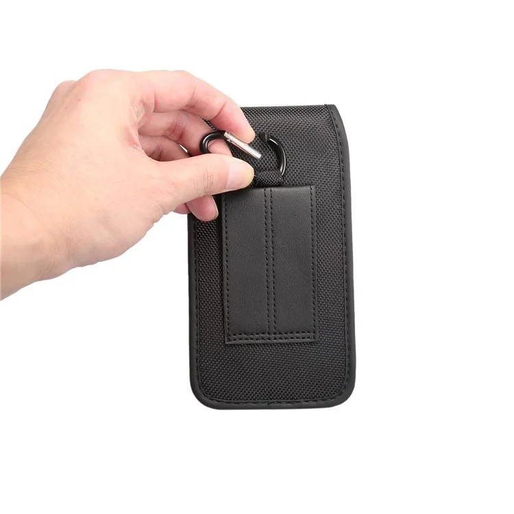 For iPhone / Samsung / Huawei 6.4-6.9 inch Mobile Phone Carrying Pouch Waist Bag Nylon Cloth Belt Hanging Bag with Card Slot