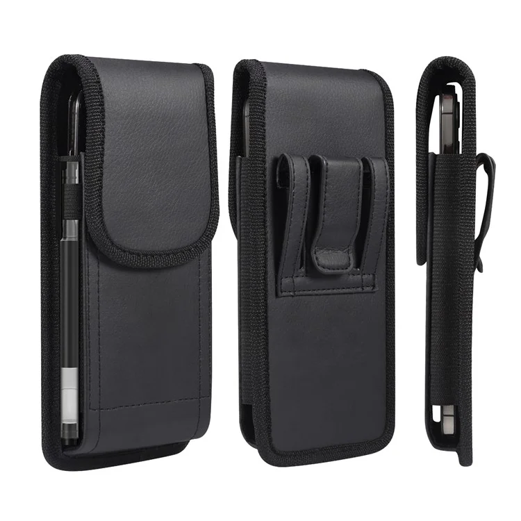 Litchi Texture PU Leather Pouch for 6.2-6.5" Mobile Phones Vertical Belt Bag with Magnetic Closure