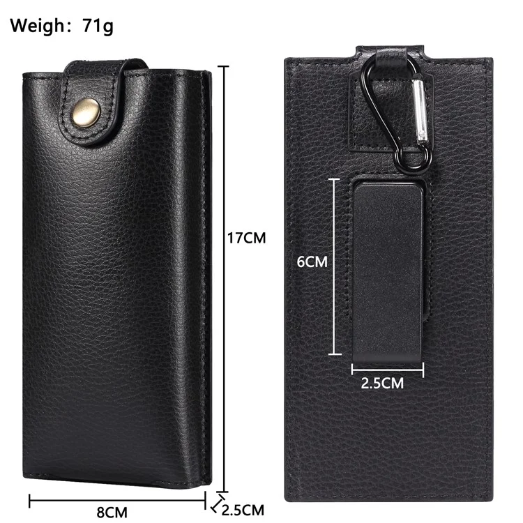 PU Leather Phone Belt Pouch for Folding Mobile Phones Universal Wasit Phone Holster Bag with Hook - Black