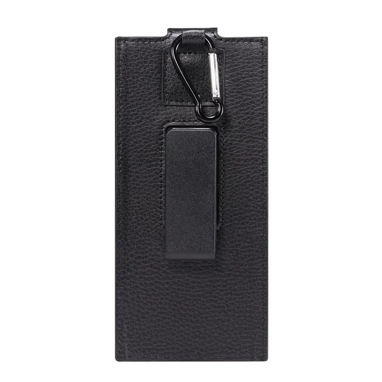 PU Leather Phone Belt Pouch for Folding Mobile Phones Universal Wasit Phone Holster Bag with Hook - Black