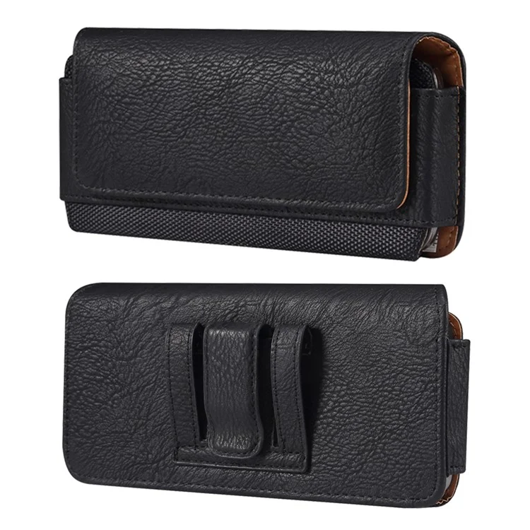 Horizontal Cowhide Texture PU Leather+Nylon Phone Belt Bag for 4.7-5.4" Smartphone Waist Pouch - Black