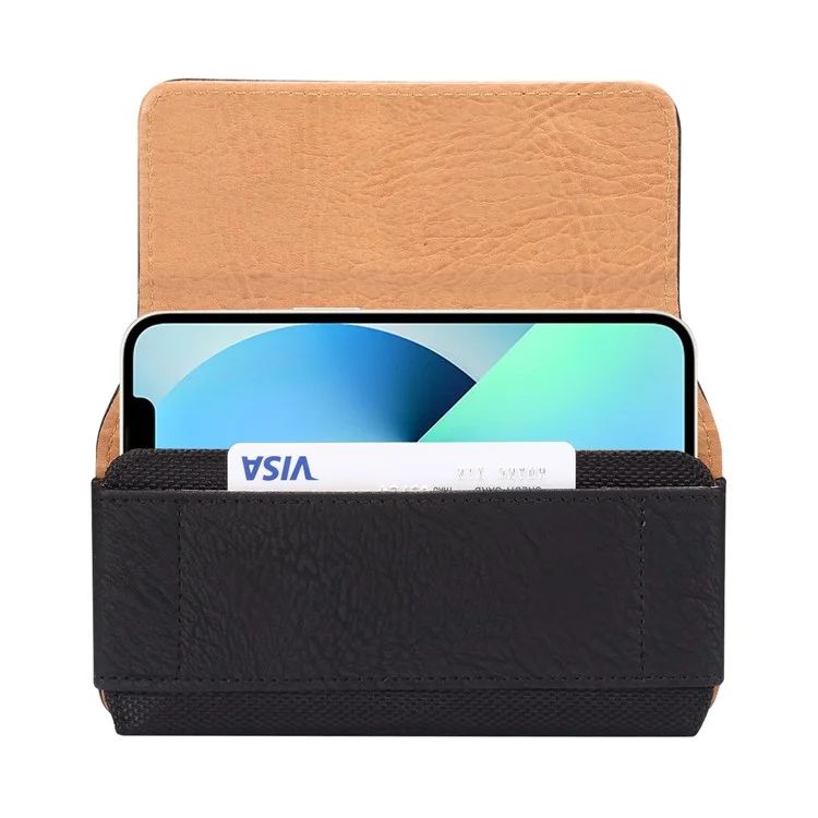 Horizontal Cowhide Texture PU Leather+Nylon Phone Belt Bag for 4.7-5.4" Smartphone Waist Pouch - Black