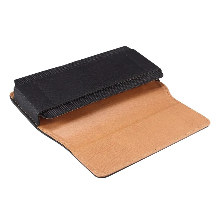 Horizontal Cowhide Texture PU Leather+Nylon Phone Belt Bag for 4.7-5.4" Smartphone Waist Pouch - Black