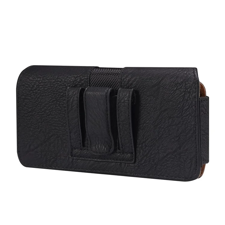 Horizontal Splicing Phone Belt Bag Cowhide Texture PU Leather+Nylon Waist Pouch for 6.2-6.5" Cell Phones - Black