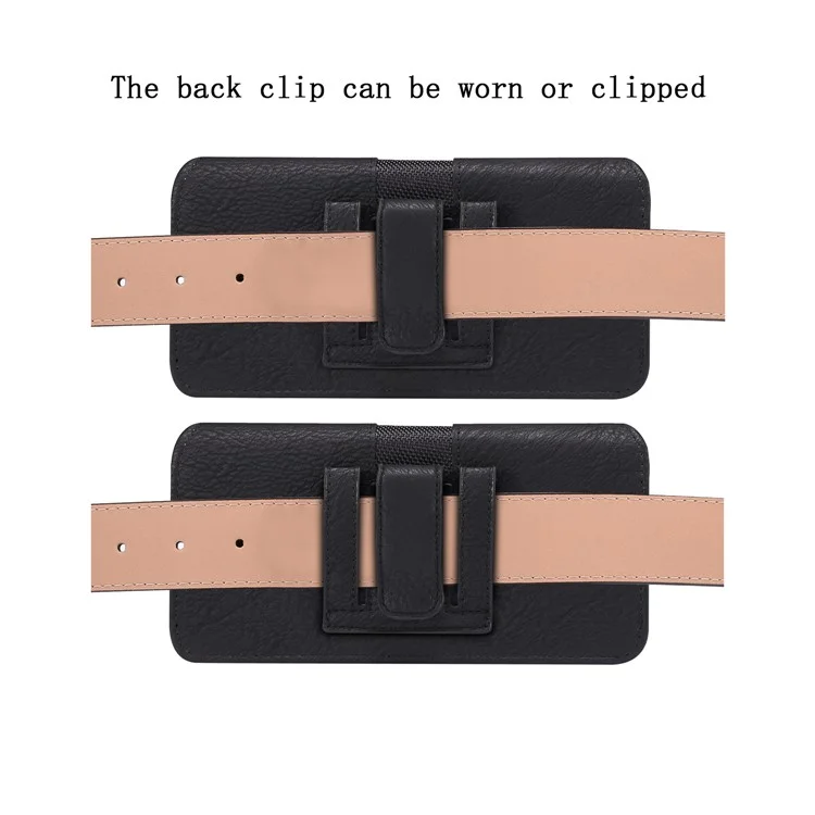 Horizontal Splicing Phone Belt Bag Cowhide Texture PU Leather+Nylon Waist Pouch for 6.2-6.5" Cell Phones - Black