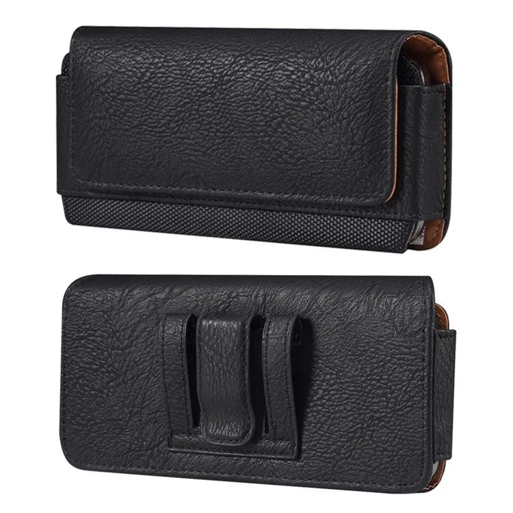 Cowhide Texture PU Leather+Nylon Waist Bag for 6.7-6.9" Smartphone Horizontal Belt Phone Pouch - Black