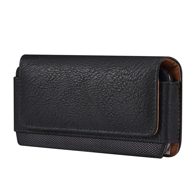 Cowhide Texture PU Leather+Nylon Waist Bag for 6.7-6.9" Smartphone Horizontal Belt Phone Pouch - Black