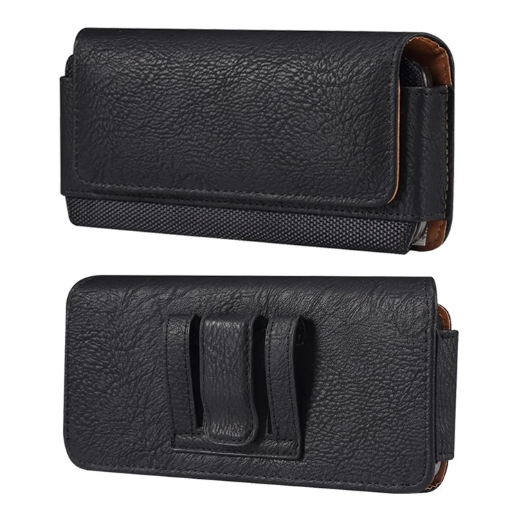 Cowhide Texture PU Leather+Nylon Waist Bag Anti-Scratch Horizontal Belt Phone Pouch for 6.2-6.5" Smartphone - Black