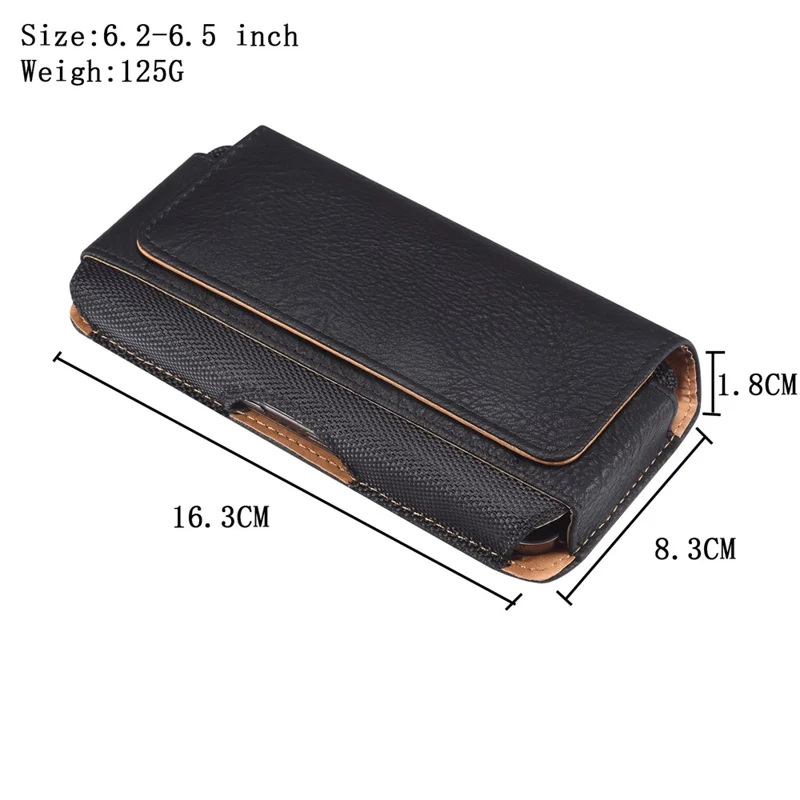 Cowhide Texture PU Leather+Nylon Waist Bag Anti-Scratch Horizontal Belt Phone Pouch for 6.2-6.5" Smartphone - Black