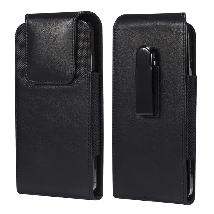 Bolsa de Cintura para Teléfono Vertical con Textura de Caballo Loco de Cuero PU+Nylon para Teléfonos de 6.7-6.9" Anti-Caída