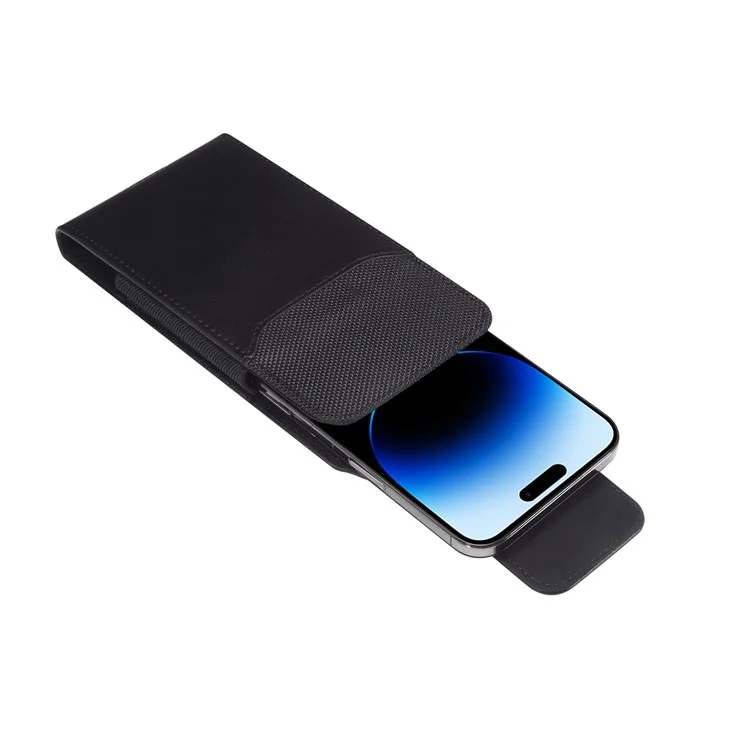 Bolsa de Cintura para Teléfono Vertical con Textura de Caballo Loco de Cuero PU+Nylon para Teléfonos de 6.7-6.9" Anti-Caída