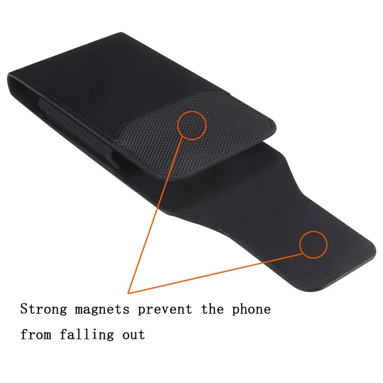 Vertical Crazy Horse Texture PU Leather+Nylon Waist Phone Bag for 6.7-6.9" Cell Phones Anti-Drop Belt Phone Pouch