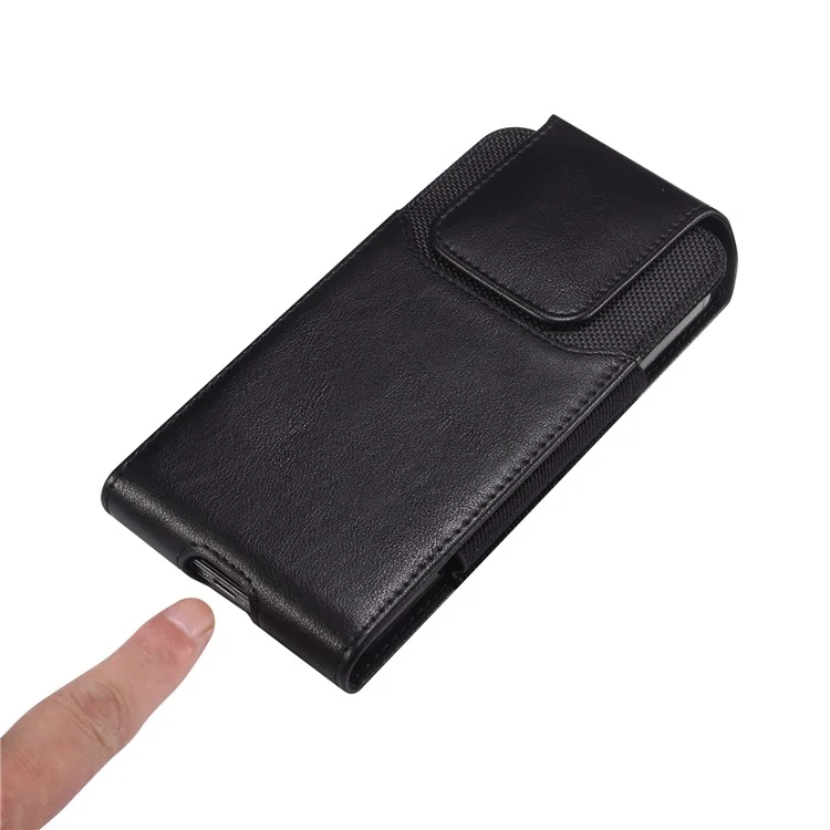 Vertical Crazy Horse Texture PU Leather+Nylon Waist Phone Bag for 6.7-6.9" Cell Phones Anti-Drop Belt Phone Pouch