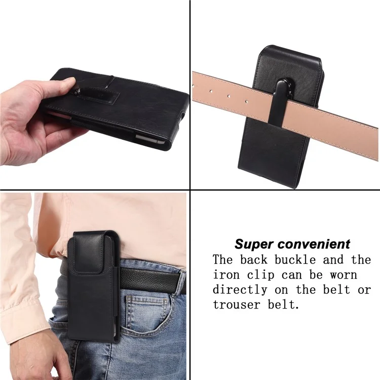 Bolsa de Cintura para Teléfono Vertical con Textura de Caballo Loco de Cuero PU+Nylon para Teléfonos de 6.7-6.9" Anti-Caída