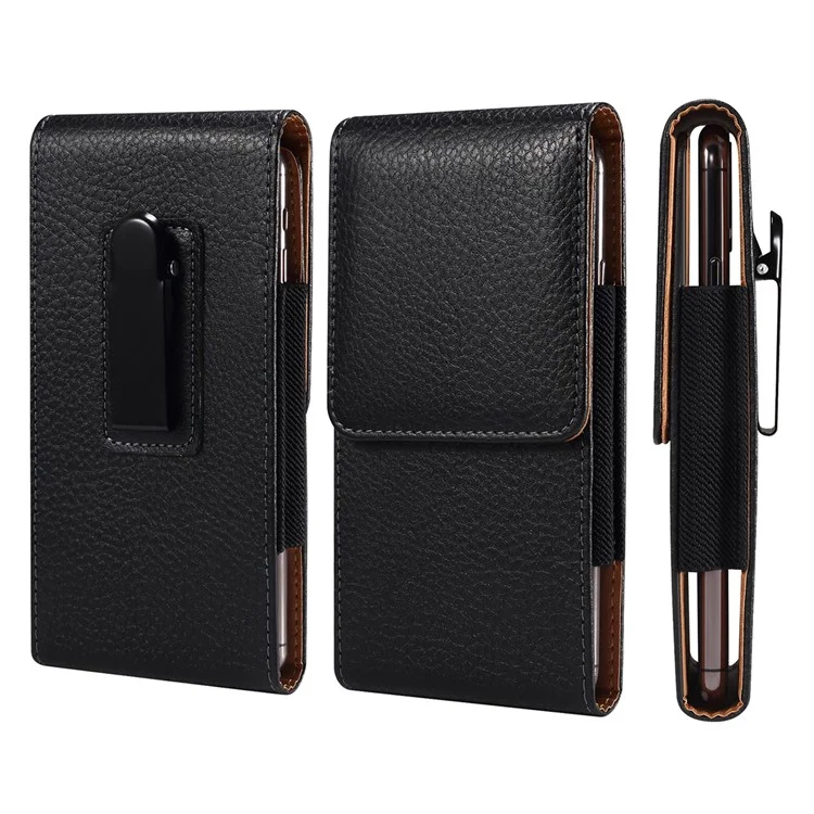 Étui de téléphone vertical pour la taille pour les téléphones portables de 6,7 à 6,9 pouces, texture de peau de litchi, en cuir PU avec boucle dorsale