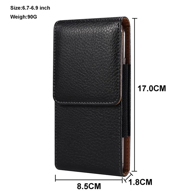 Étui de téléphone vertical pour la taille pour les téléphones portables de 6,7 à 6,9 pouces, texture de peau de litchi, en cuir PU avec boucle dorsale