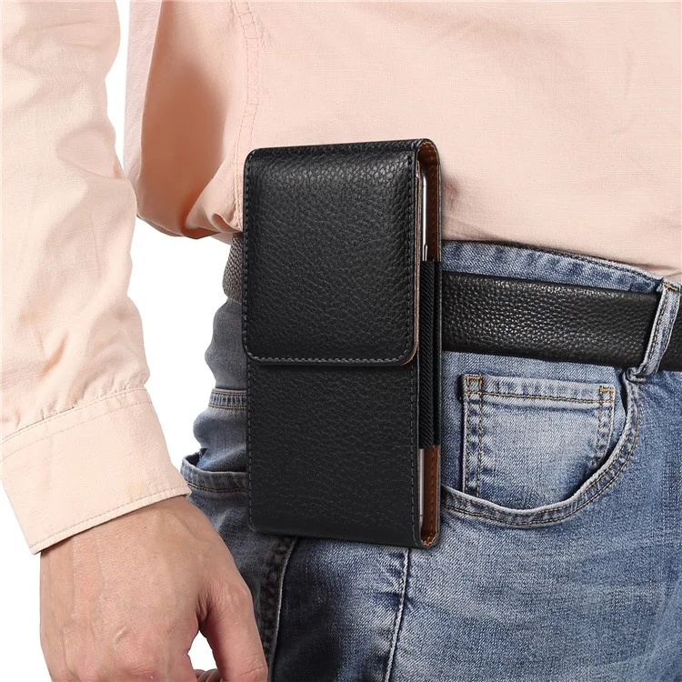 Étui de téléphone vertical pour la taille pour les téléphones portables de 6,7 à 6,9 pouces, texture de peau de litchi, en cuir PU avec boucle dorsale