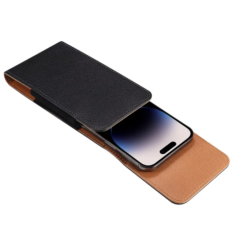 Étui de téléphone vertical pour la taille pour les téléphones portables de 6,7 à 6,9 pouces, texture de peau de litchi, en cuir PU avec boucle dorsale
