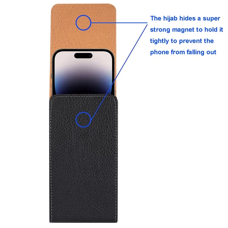Étui de téléphone vertical pour la taille pour les téléphones portables de 6,7 à 6,9 pouces, texture de peau de litchi, en cuir PU avec boucle dorsale