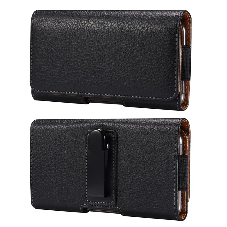 Litchi Texture PU Leather Phone Pouch for 6.2-6.5" Mobile Phones Horizontal Wasit Belt Bag with Back Buckle
