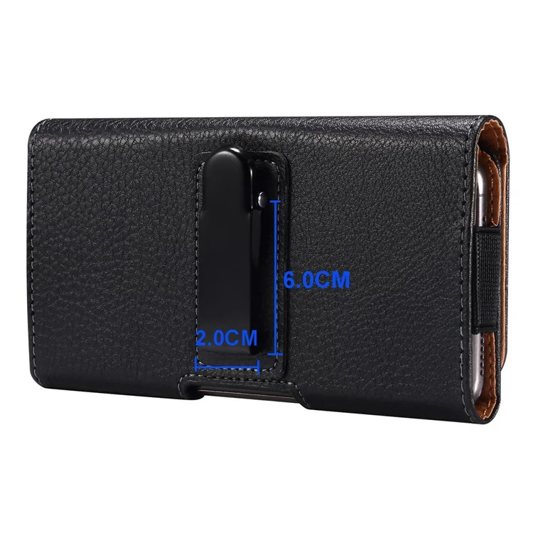 Litchi Texture PU Leather Phone Pouch for 6.2-6.5" Mobile Phones Horizontal Wasit Belt Bag with Back Buckle