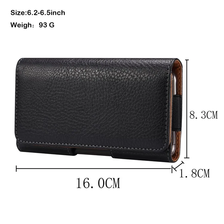 Litchi Texture PU Leather Phone Pouch for 6.2-6.5" Mobile Phones Horizontal Wasit Belt Bag with Back Buckle